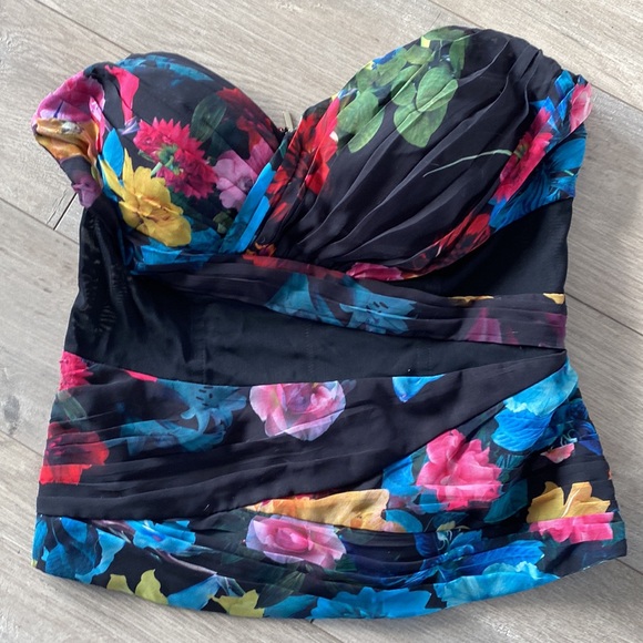 BEBE black sheer mesh floral rose corset bustier top 8 - Picture 2 of 5